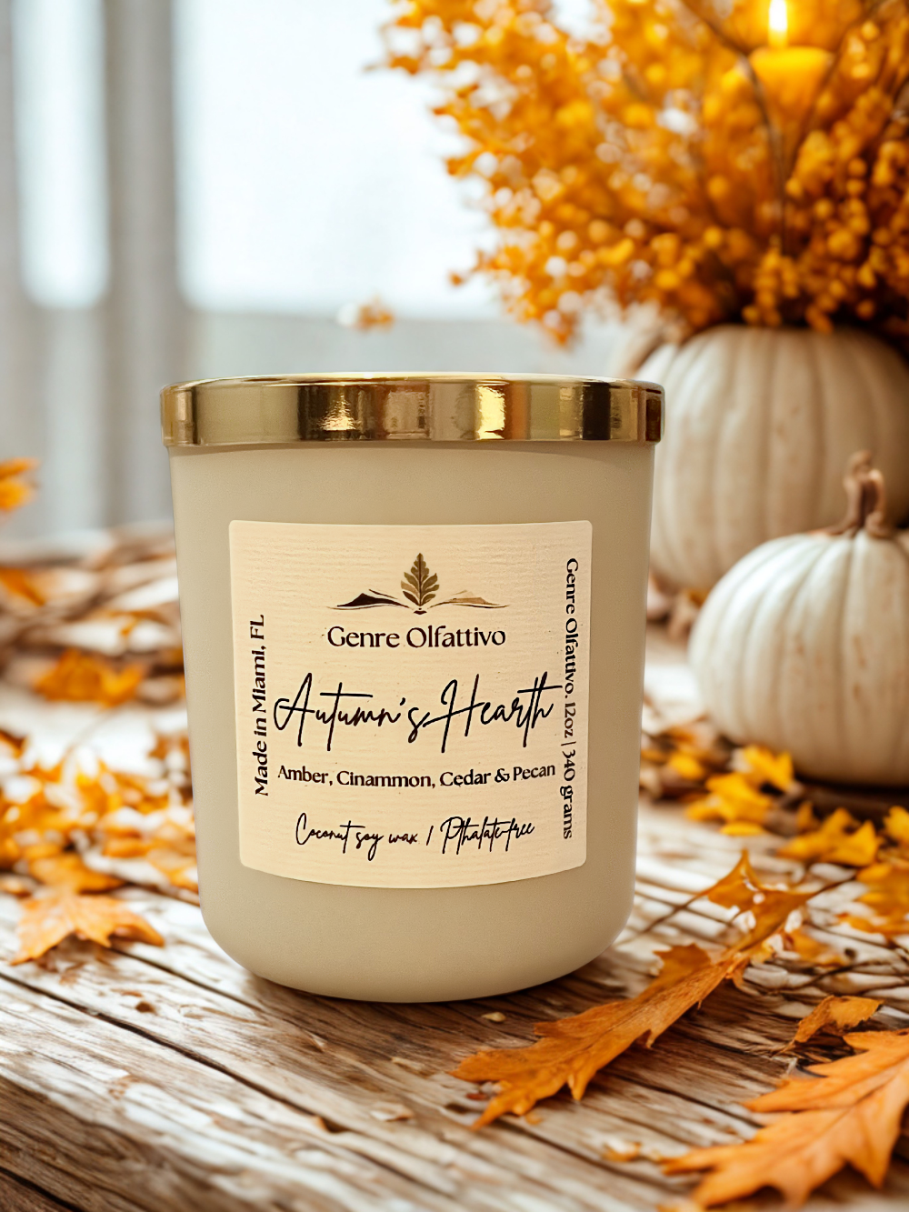 Autumn’s Hearth 11oz Beige Jar: Apple, Cinnamon, Cedar & Pecan