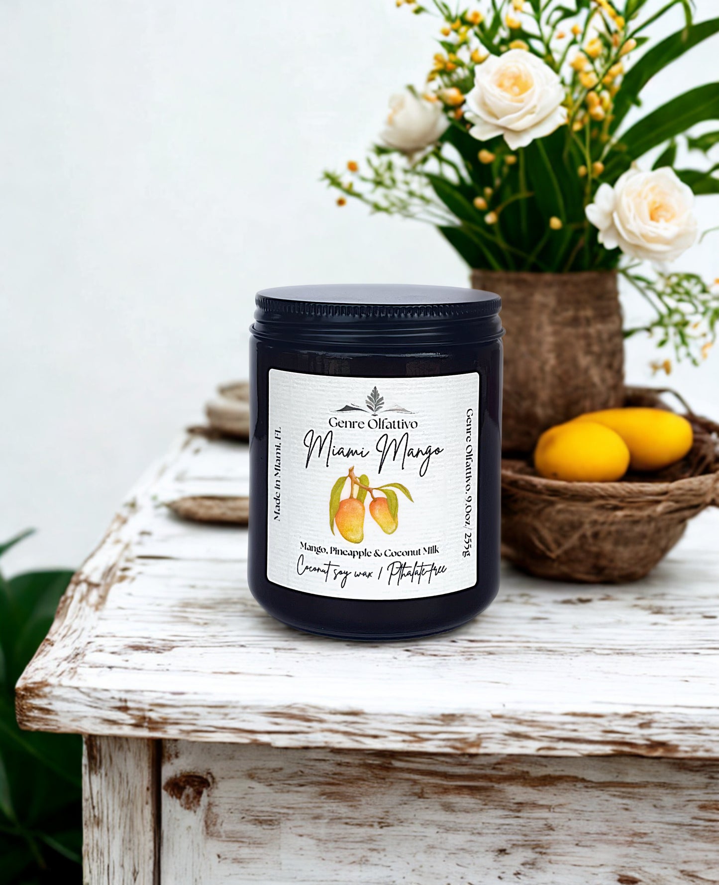 Miami Mango: Mango, Coconut & Charadas 9oz Amber Jar