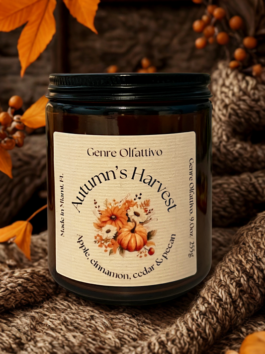 Autumn’s Harvest 9oz Amber Jar: Apple, Cinnamon, Cedar & Pecan