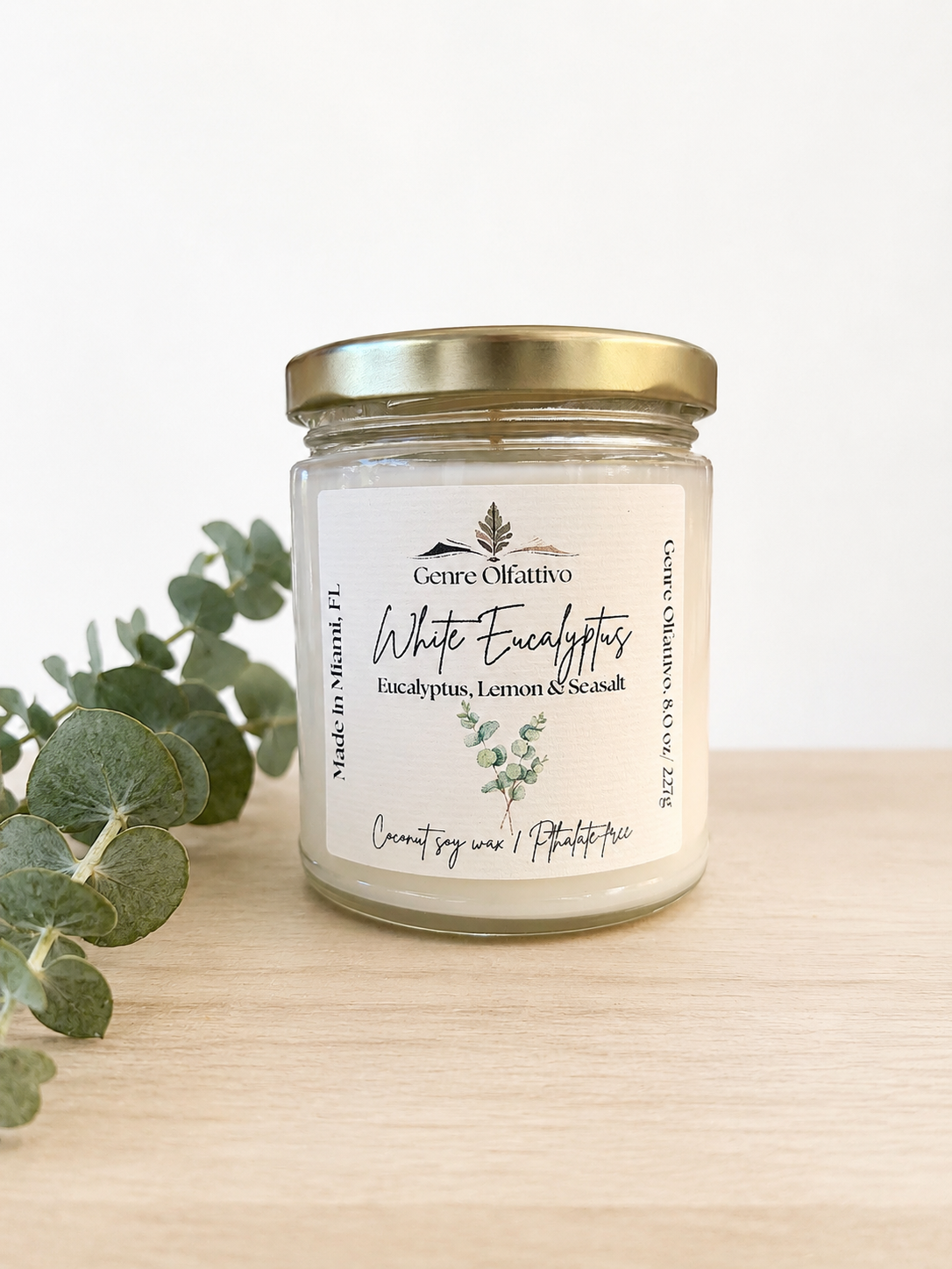 White Eucalyptus 8oz Clear Jar
