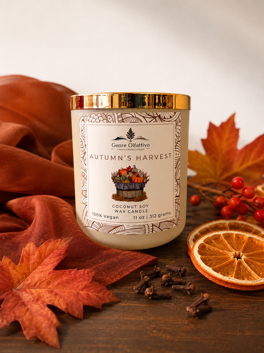 Autumn Candle, Fall Leaves Candle, Dried Oranges, Cloves, Cinnamon and Fall Spices. 