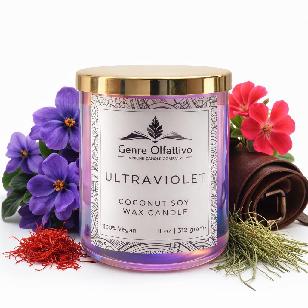 Violet and leather candle
