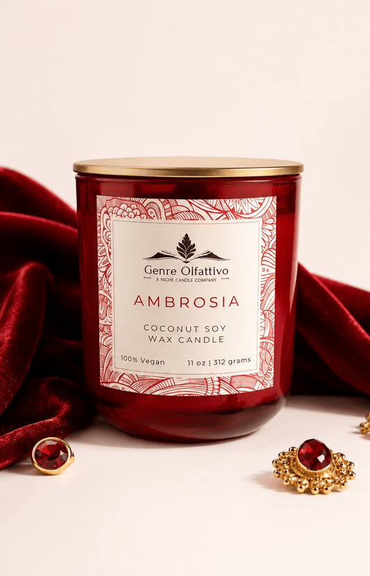 Ambrosia 40th Year, Ruby Red Candle, 11oz - Genre Olfattivo