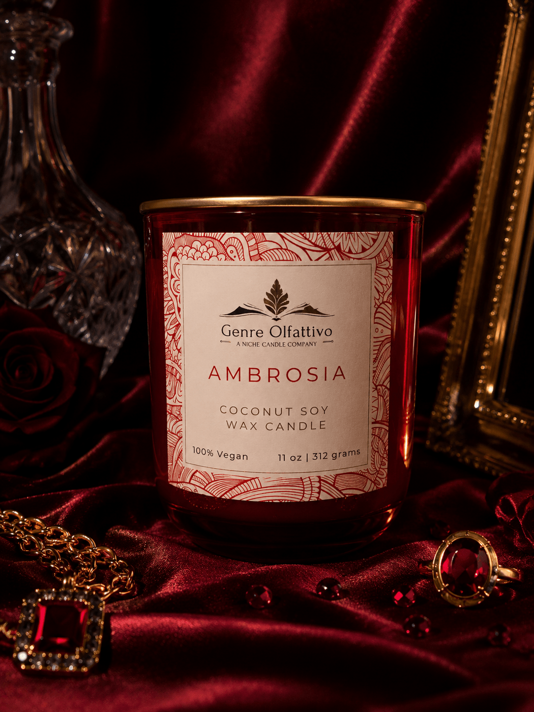Ambrosia 40th Year, Ruby Red Candle, 11oz - Genre Olfattivo