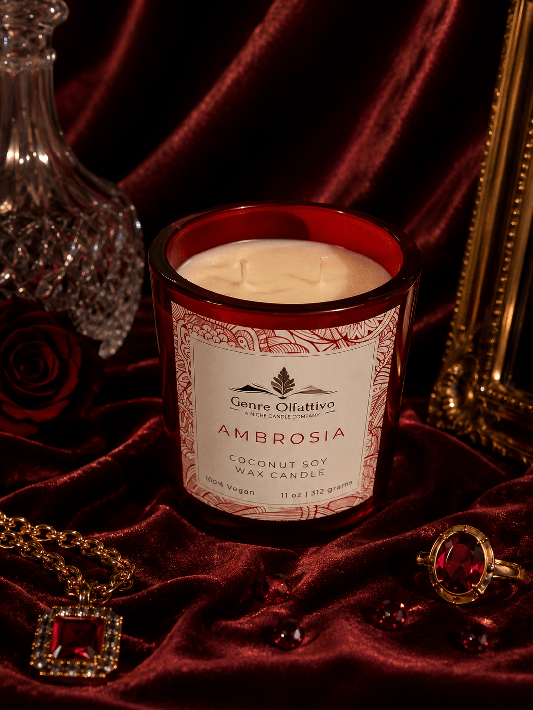 Ambrosia 40th Year, Ruby Red Candle, 11oz - Genre Olfattivo