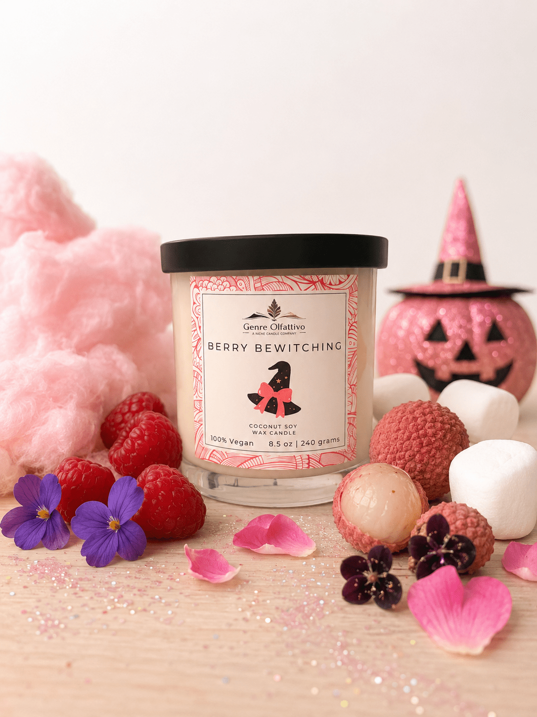 Berry Bewitching | 8.5 oz Coconut Soy Wax Candle | Double Cotton Wick | Clear Glass Jar | Matte Black Lid - Genre Olfattivo