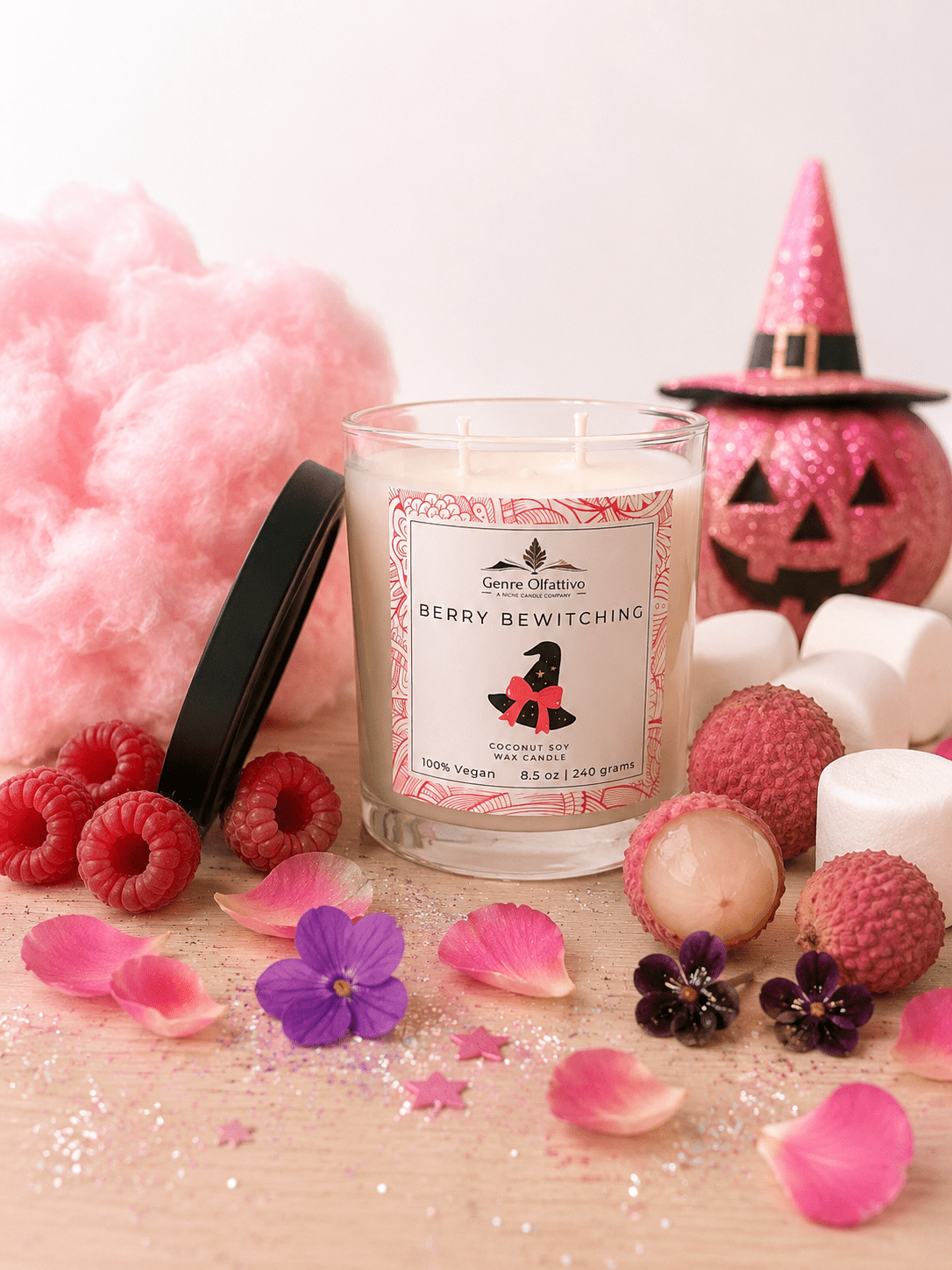Berry Bewitching | 8.5 oz Coconut Soy Wax Candle | Double Cotton Wick | Clear Glass Jar | Matte Black Lid - Genre Olfattivo