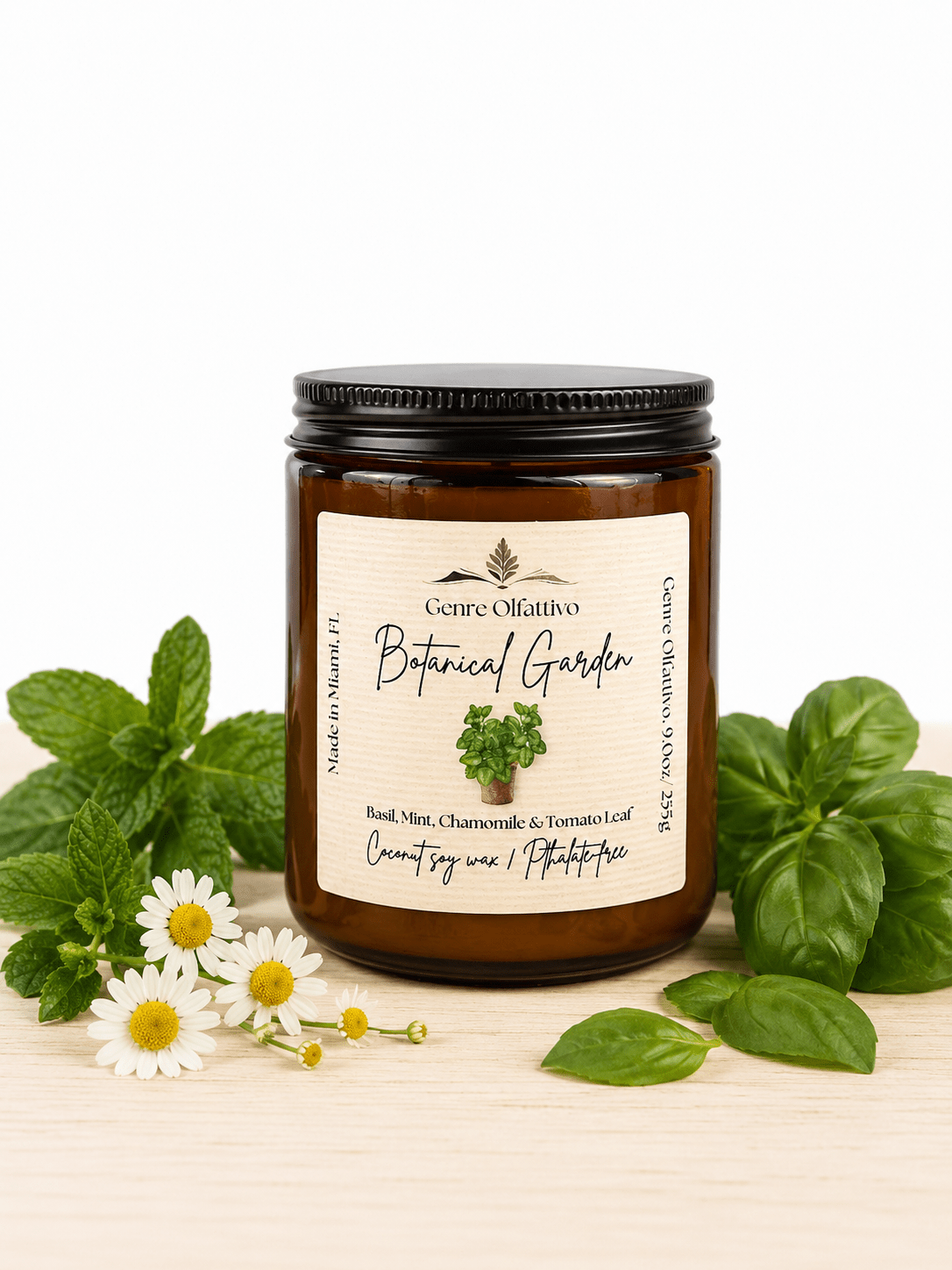 Botanical Garden: 8oz amber Jar Clementine, Mint and Basil - Genre Olfattivo