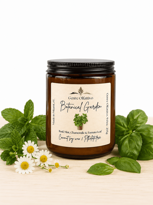Botanical Garden: 8oz amber Jar Clementine, Mint and Basil - Genre Olfattivo