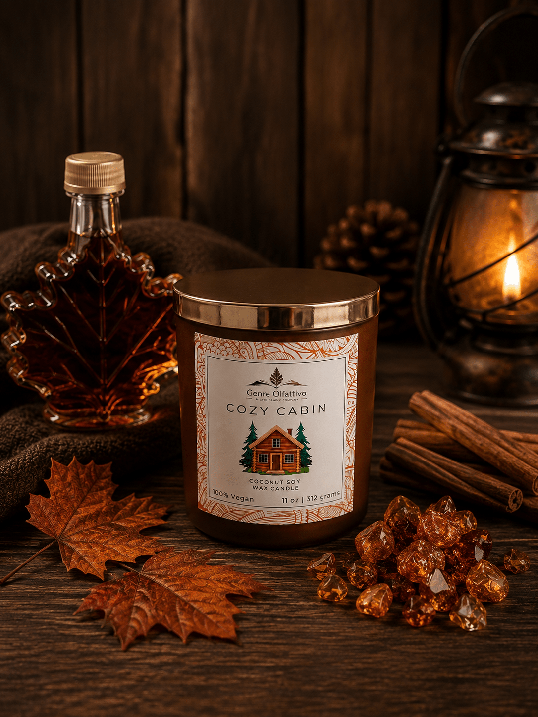 Cozy Cabin | 11 oz Coconut Wax Candle | Double Cotton Wick | Matte Umber Jar - Genre Olfattivo