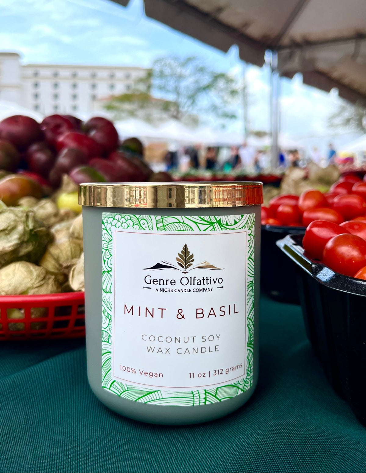 Mint & Basil: 12oz Sage Matte Jar, Chamomile, Mint, Basil, Tomato - Genre Olfattivo