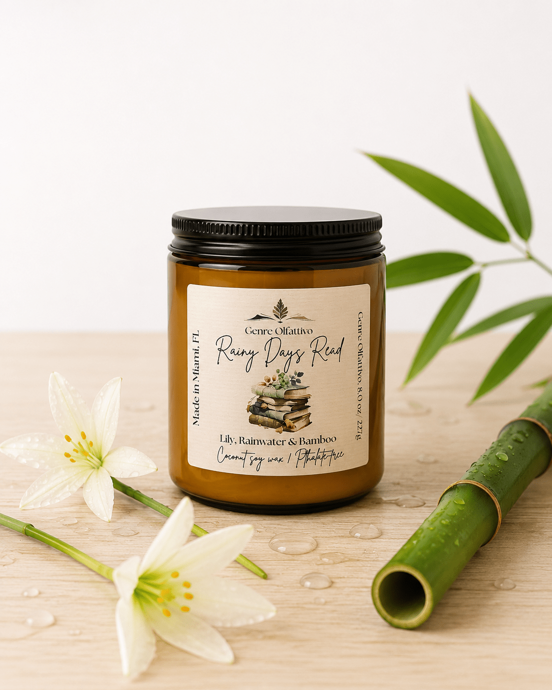 Rainy Days Read 8oz Amber Jar Bookish Candle - Genre Olfattivo