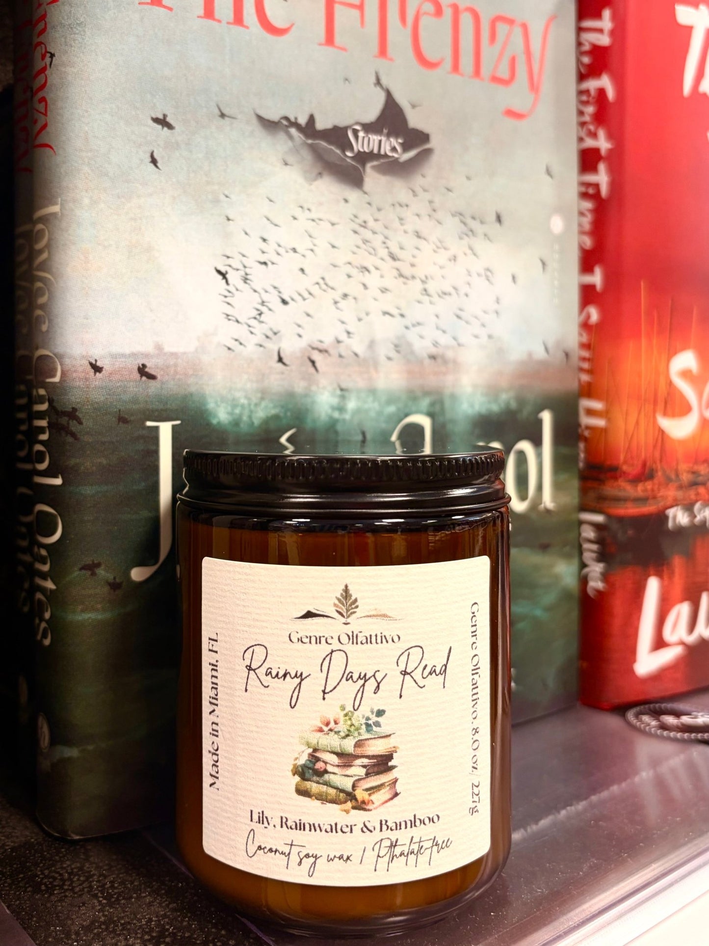 Rainy Days Read 8oz Amber Jar Bookish Candle - Genre Olfattivo
