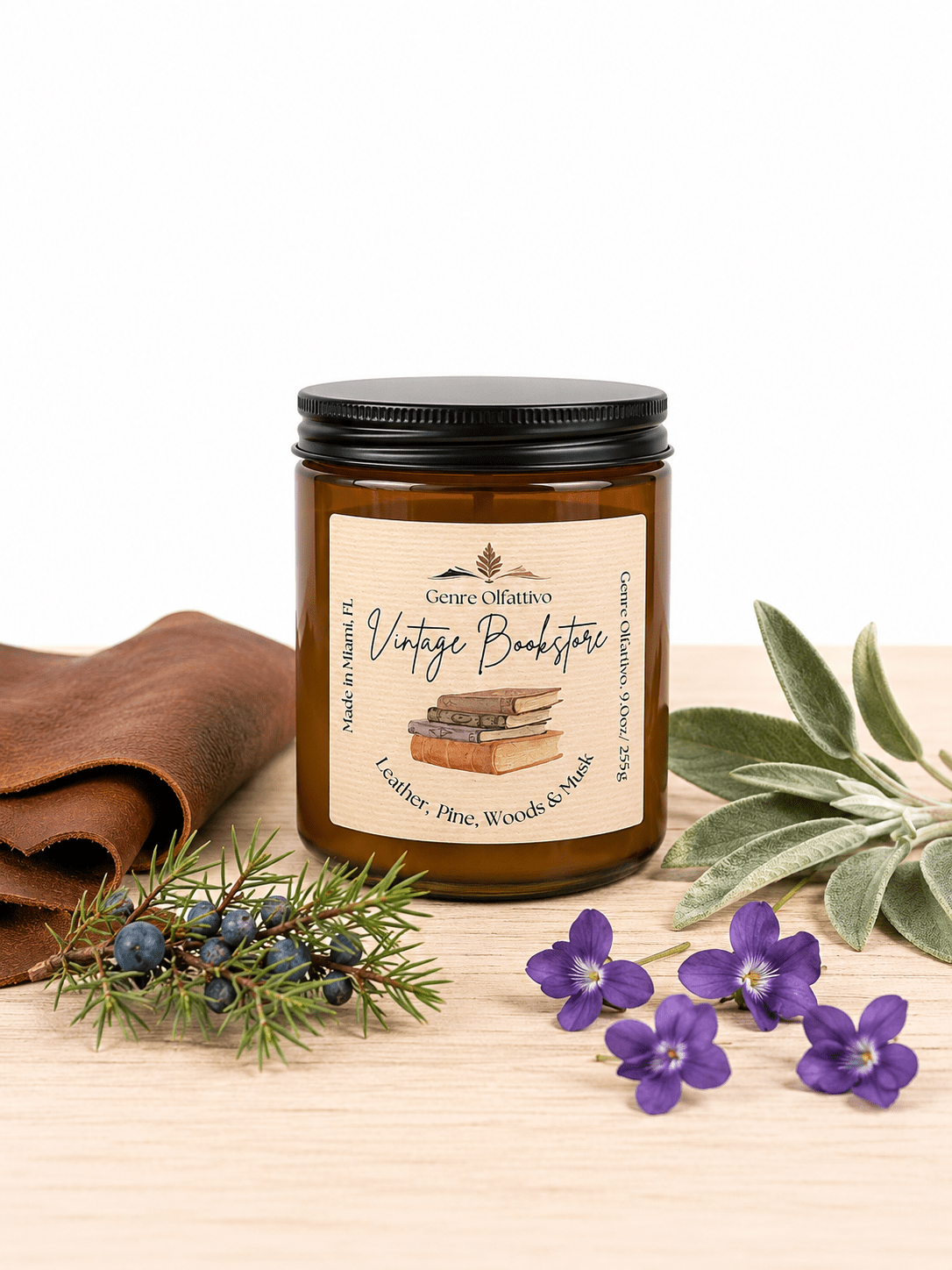 Vintage Bookstore 8oz Amber Jar Bookish Candle - Genre Olfattivo