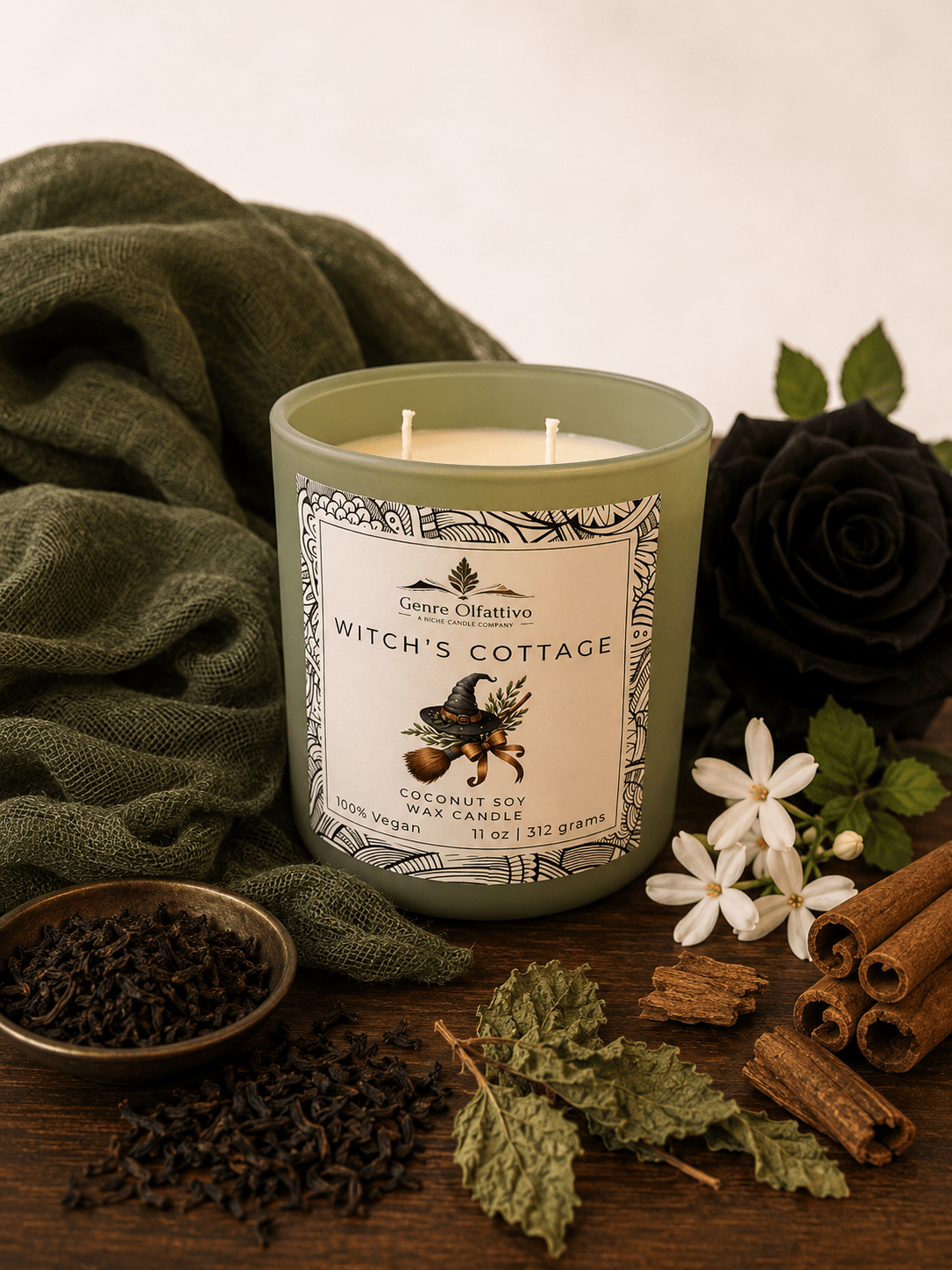 Witch’s Cottage 12oz Sage Jar: Cinammon, Guaiac, Balsam & Patchouli - Genre Olfattivo
